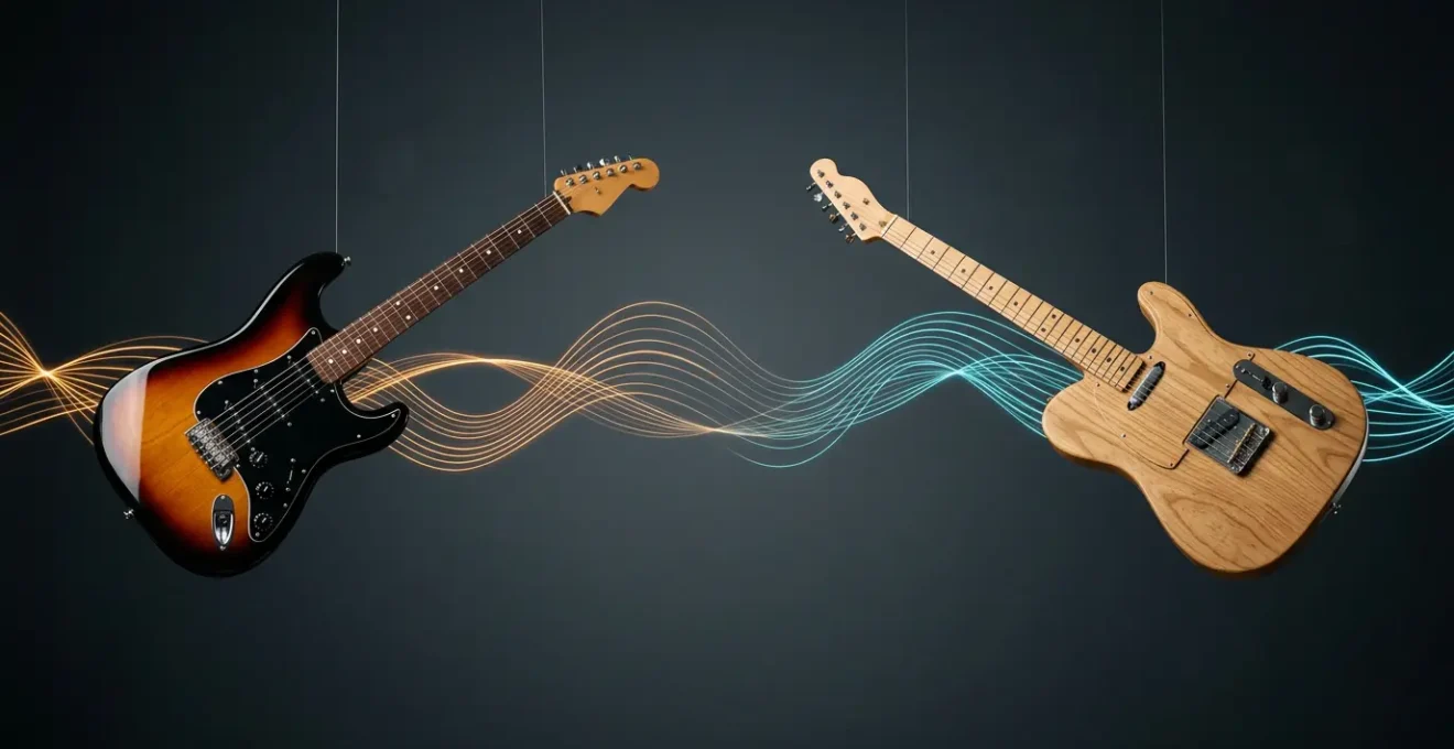 Two electric guitars in complementary frequency arrangement without visual conflict