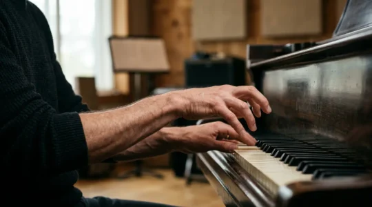 A musician's hands in focused practice session representing the journey from intermediate plateau to mastery