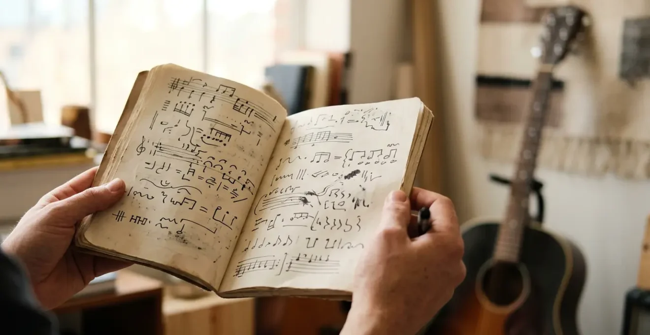 Musician preparing for a masterclass session with focused attention and learning materials