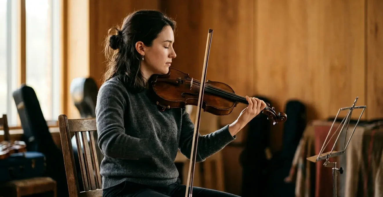 Professional musician demonstrating optimal ergonomic posture while performing with relaxed shoulders and aligned wrist position