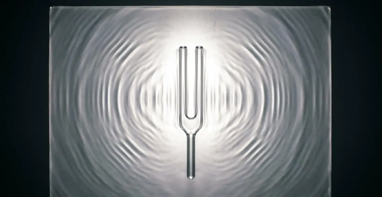Abstract visualization of high-frequency sound waves energizing neural pathways in the brain cortex