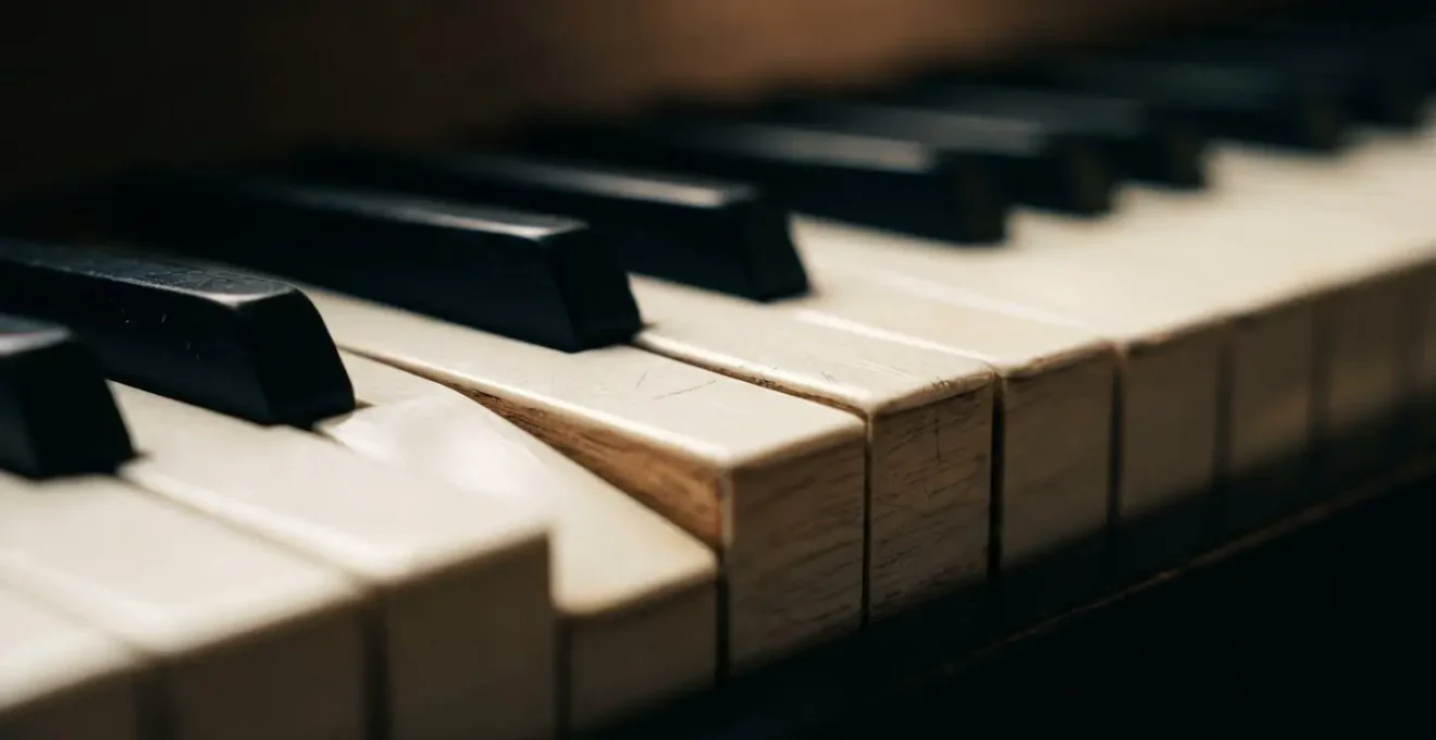 Close-up of piano keys showing smooth stepwise melodic motion in chord progression