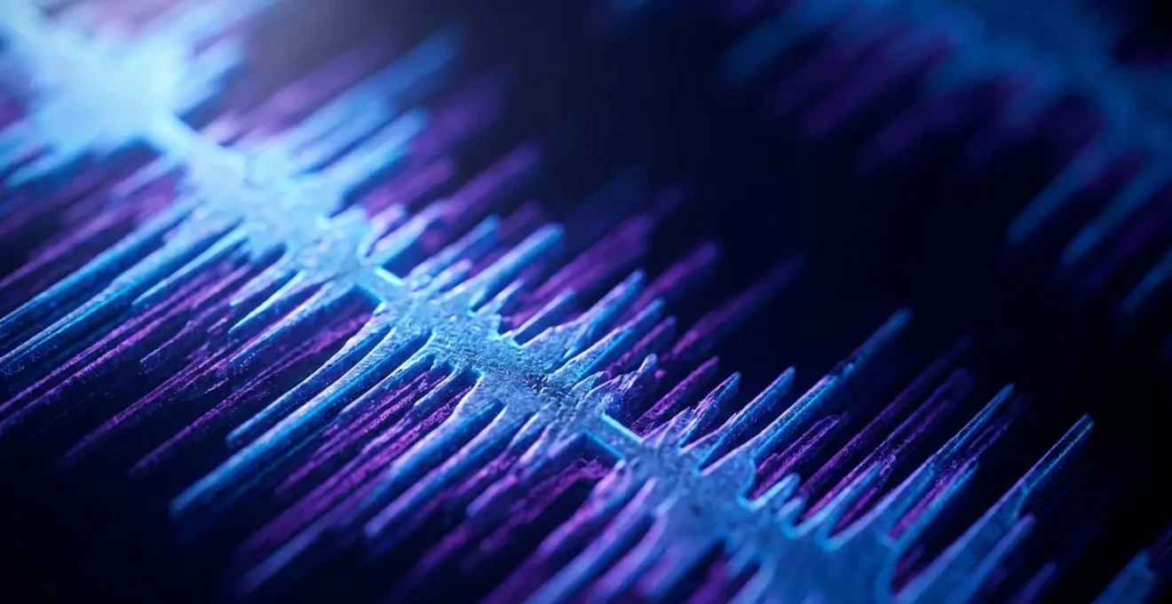 Close-up macro photography of audio waveform visualization showing compressed song structure