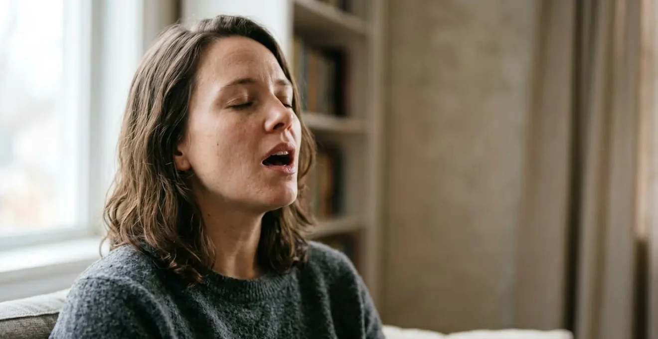 Human figure with open mouth in vocal expression against minimal background suggesting emotional freedom