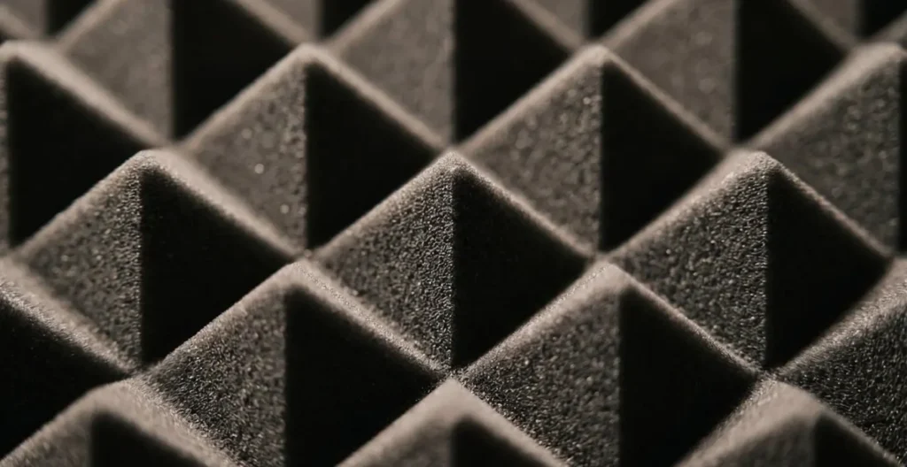 Macro detail of acoustic foam texture with geometric patterns creating sense of grounded stability Macro detail of acoustic foam texture with geometric patterns creating sense of grounded stability